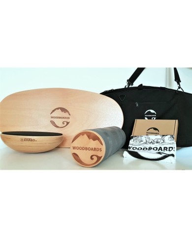 Originelles Mega-Set mit Geschenk – WOODBOARDS ORIGINAL COMPLETE + REHAB 360 + Transporttasche + gratis T-Shirt